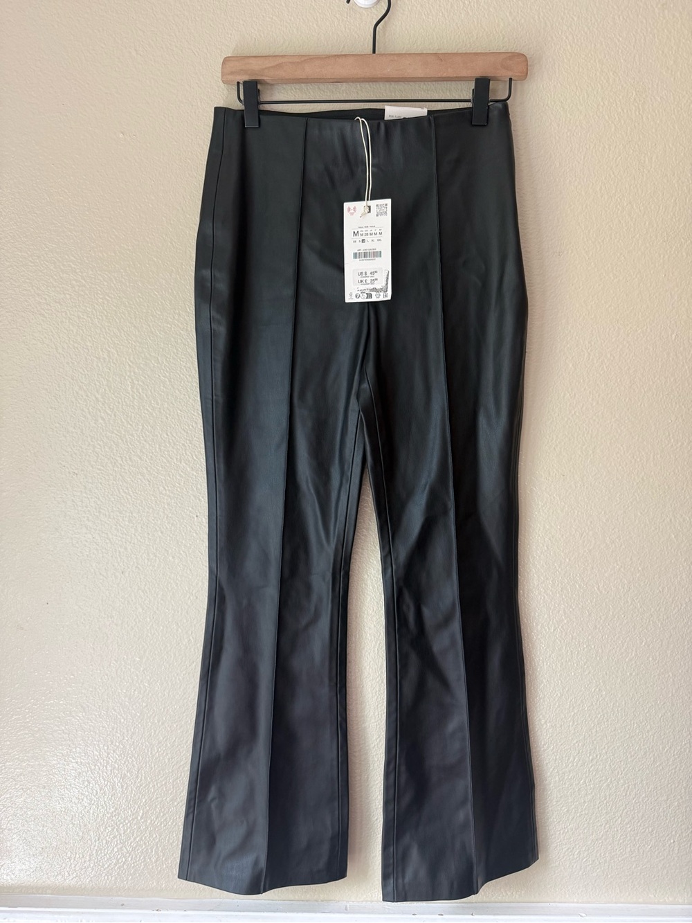 Zara Black Faux Leather Ankle Flare Pants